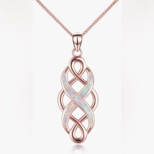 Rose Gold Infinity Celtic Knot Opal Necklace